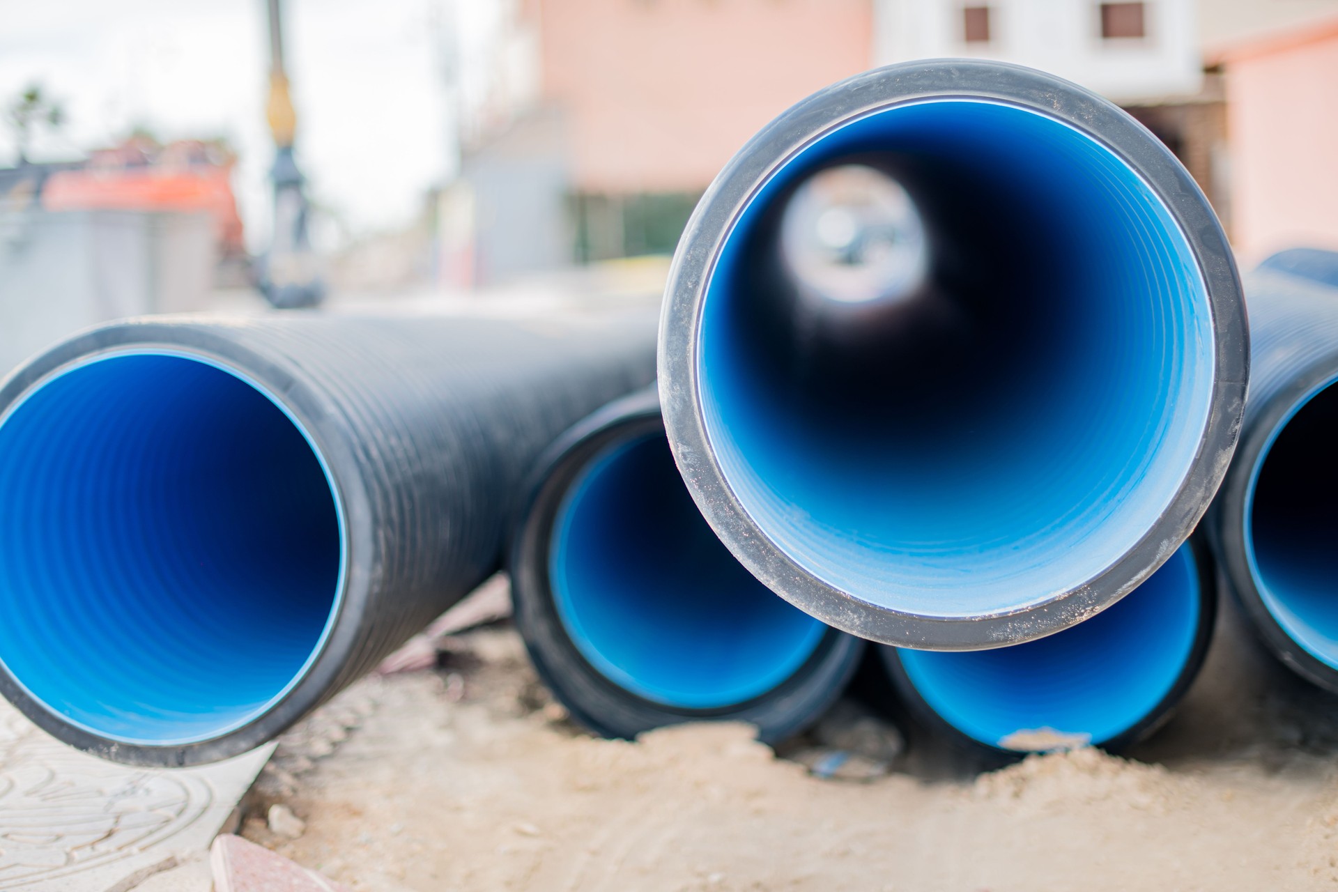 PVC pipes for connection to the sewer system.